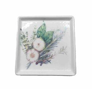 Sutter Buttes Herb Floral Ceramic Appetizer Spread or Oil Dish White Yuba Cty CA